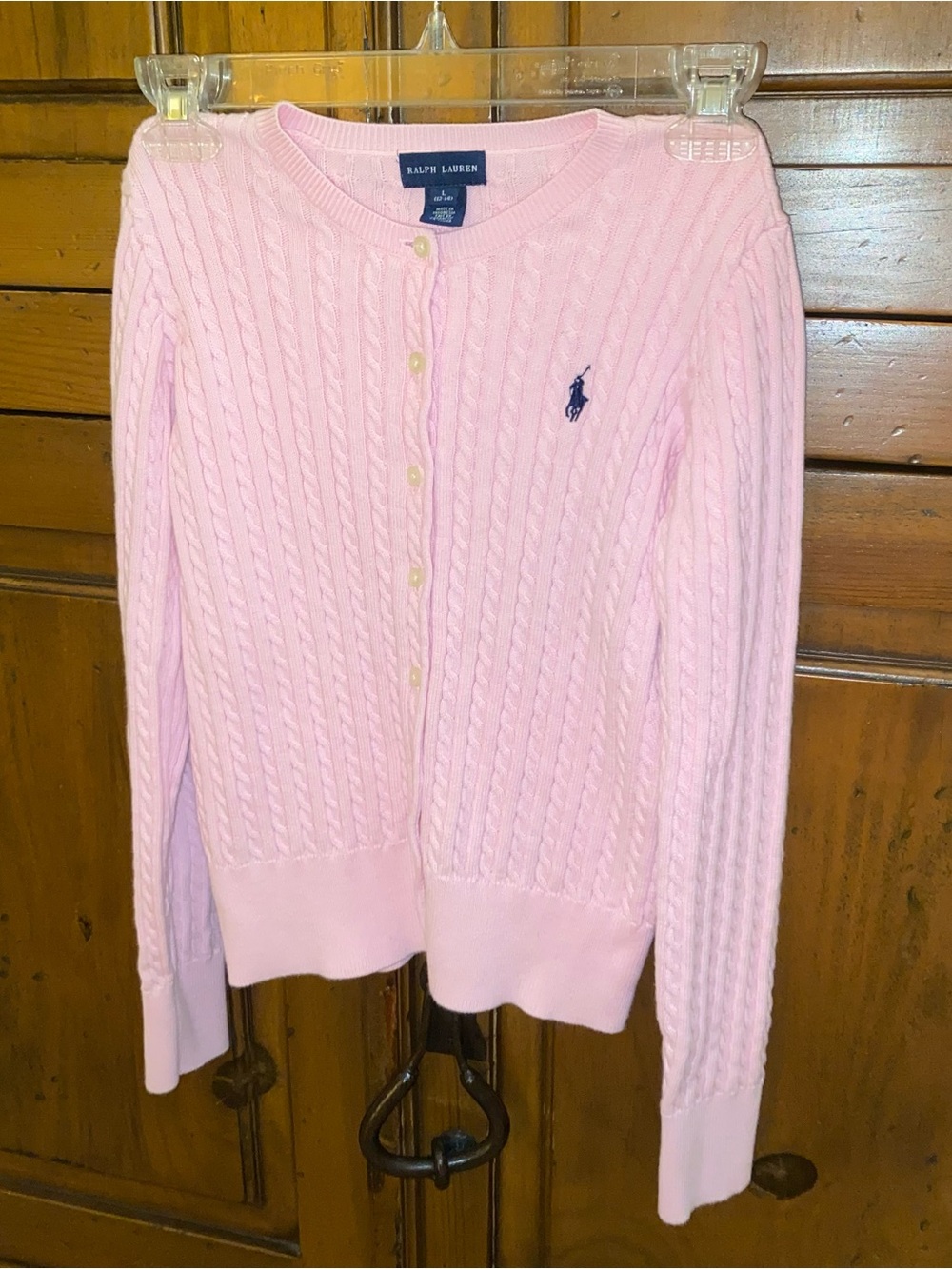 Girls Ralph Lauren Cable Knit Cardigan Pink Cotton L (12-14) See Measurements